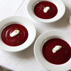 Roasted Beetroot Soup With Horseradish Cream