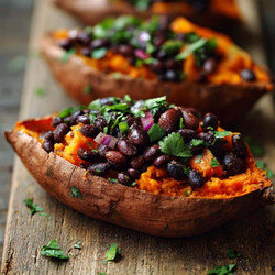 Amazing Baked Sweet Potato With Black Beans