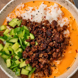 Crispy Ground Beef And Rice With Creamy Gochujang Broth