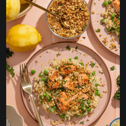 Spring Risotto With Lemony Salmon Bites