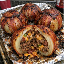 Firecracker Bacon Cheddar Cheeseburger Stuffed Onion Bombs