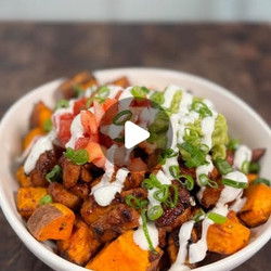High Protein Sticky Chicken &amp; Sweet Potato Bowl