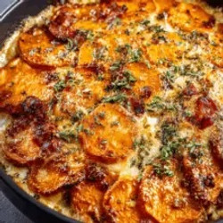 Creamy Sweet Potato And Bacon Bake With Coconut Milk And Herbs