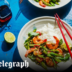 Stir-fried Prawns With Sugar-snap Peas, Thai Basil, Chilli And Lime