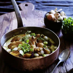 Slow-braised Rabbit With Roasted Onions And Buckwheat Polenta