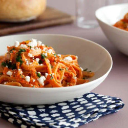 Fettuccine With Creamy Red Pepper-feta Sauce