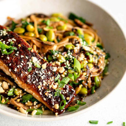 Honey Garlic Salmon Stir Fry Noodles