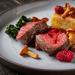 Lakeland Venison With Ox Tongue, Fondant Potato And Pickled Tayberries