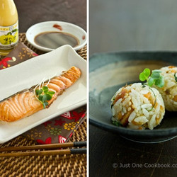 Broiled Salmon And Salmon Onigiri (rice Ball)