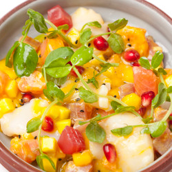 Scallop, Tuna And Salmon Ceviche With Mango