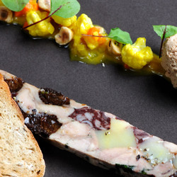 Chicken And Black Pudding Terrine With Piccalilli And Toasted Hazelnuts