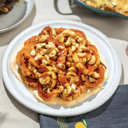 Spicy Roasted Delicata Squash With Chili Crunch Cream &amp; Candied Cashew