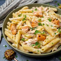 Creamy Honey Mustard Salmon Pasta