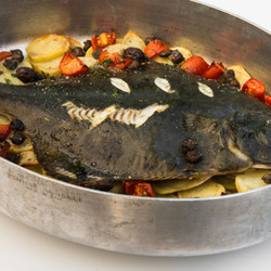 Flounder With Potatoes, Tomatoes, Olives And Capers