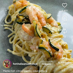 Pasta Met Citroenpesto, Courgette &amp; Garnalen