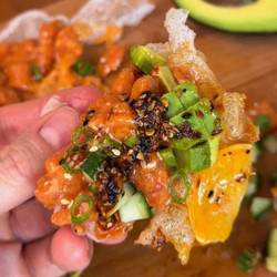 Crispy Spicy Salmon Rice Paper Tostadas