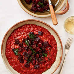 Beetroot And Coconut Risotto With Curry Leaf Butter
