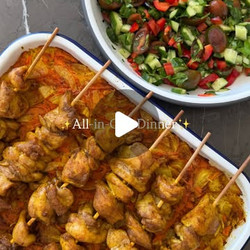 Baked Curry Rice With Hanging Chicken Skewers