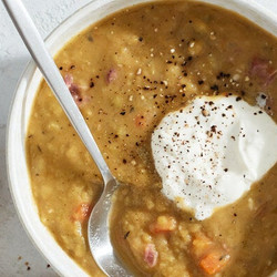 Slow Cooker Split Pea Soup With Horseradish Cream