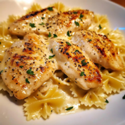 Lemon Garlic Chicken With Creamy Bowtie Pasta