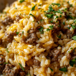 Cheesy Ground Beef And Rice Casserole