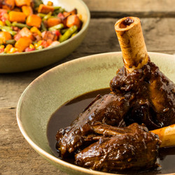 Braised Venison Shanks With 'three Sisters' And Wild Boar Bacon