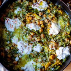 Braised Chickpeas With Zucchini And Pesto