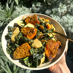 Kale And Curried Sweet Potato Salad With Cashew Dressing
