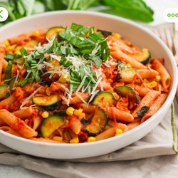 Cheesy Penne With Zucchini, Corn &amp; Basil