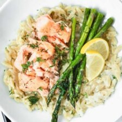 Creamy Lemon Parmesan Orzo With Salmon And Asparagus
