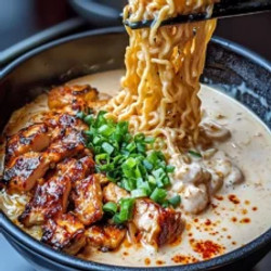 Fiery Chicken Ramen With Creamy Garlic Sauce