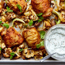 Roasted Chicken Thighs With Cauliflower and Herby Yogurt (NYT Cooking)