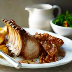 Roast Loin Of Pork with Offal Garnish and Calvados Jus