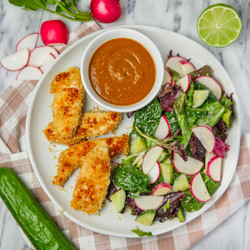 Crispy Chicken Fingers With Peanut Dipping Sauce &amp; Tossed Salad