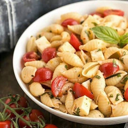 Tomato Basil Pasta Salad Recipe With Mozzarella &amp; Fontina