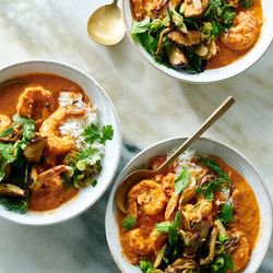 Spicy Tomato-coconut Bisque With Shrimp And Mushrooms