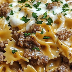 Beef And Bowtie Pasta With Alfredo Sauce
