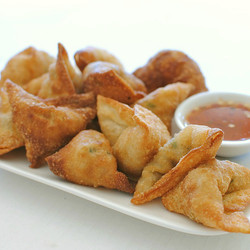 Fried Shrimp And Pork Dumplings With A Sweet And Sour Sauce