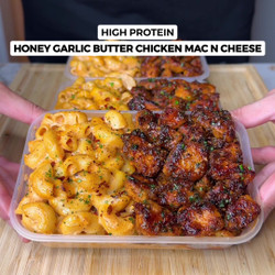High Protein Honey Garlic Butter Chicken Mac N Cheese