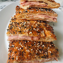 Ham, Gruyere And Miso Caramelised Onion Slab Pie