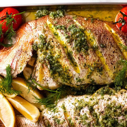 Whole Baked Fish – Herb-stuffed With Garlic &amp; Dill Butter Sauce