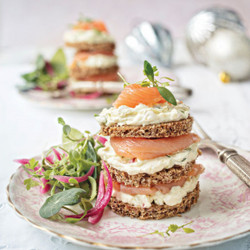Smoked Salmon &amp; Cream Cheese Stacks apps snacks seafood neven