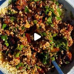 Roasted Sumac Aubergine &amp; Lamb Mince Cous Cous Salad