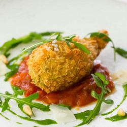 Crispy Stuffed Courgette Flower With Tomato Fondue And Basil Sauce