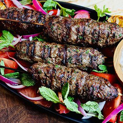 Grilled Beef Koftas With Herbed Lemon Yogurt &amp; Pickled Onions