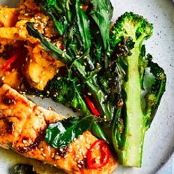 Sesame Salmon, Purple Sprouting Broccoli &amp; Sweet Potato Mash