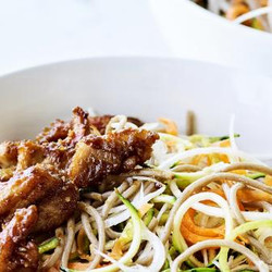 Pittige Salade Van Noedels Met Kip En Zoetzure Groentelinten