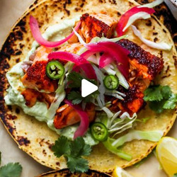 Salmon Tacos With Avocado Crema