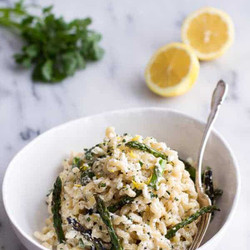 Simple Lemony Feta And Mascarpone Pasta With Grilled Asparagus.