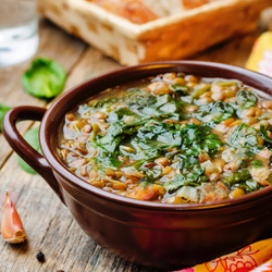 Lebanese-style Lentil Soup With Swiss Chard And Lemon (adas B Hamod)